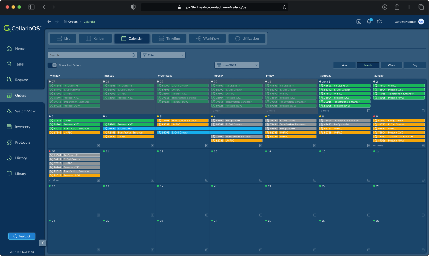 CellarioOS scheduling view - dark mode