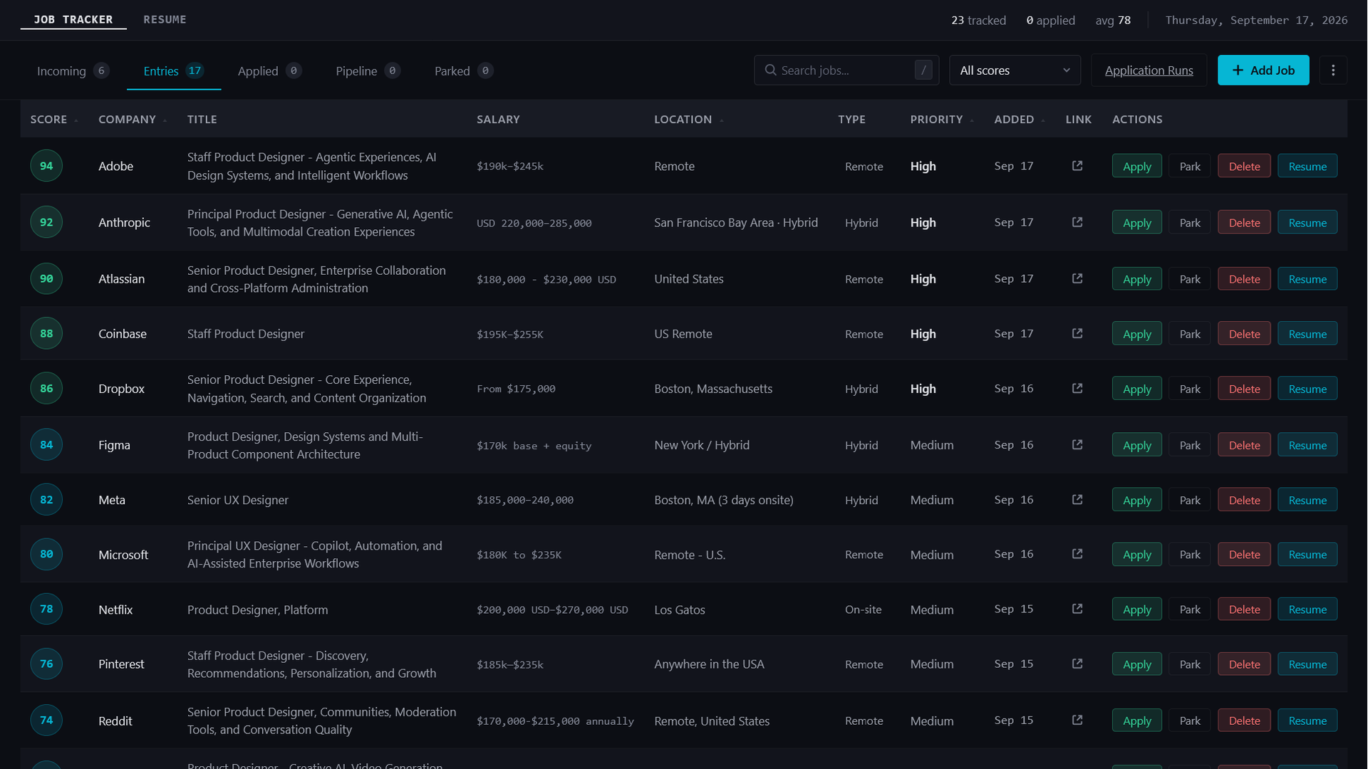 Job Tracker interface before the controlled design change