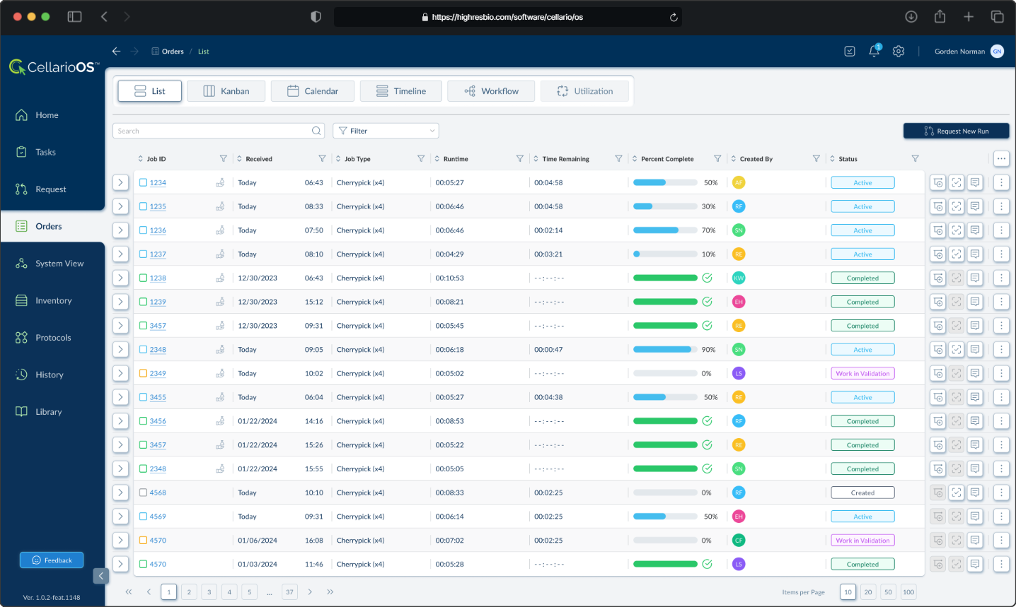CellarioOS order management view