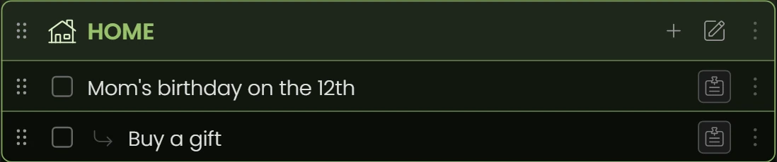 Home with Mom's birthday on the 12th and Buy a gift under it.