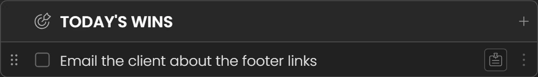 Today's Wins with Email the client about the footer links.